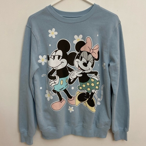 Disney Mickey Mouse & Minnie Sweatshirt Junior's M Blue Classic Cotton Blend - Picture 1 of 4